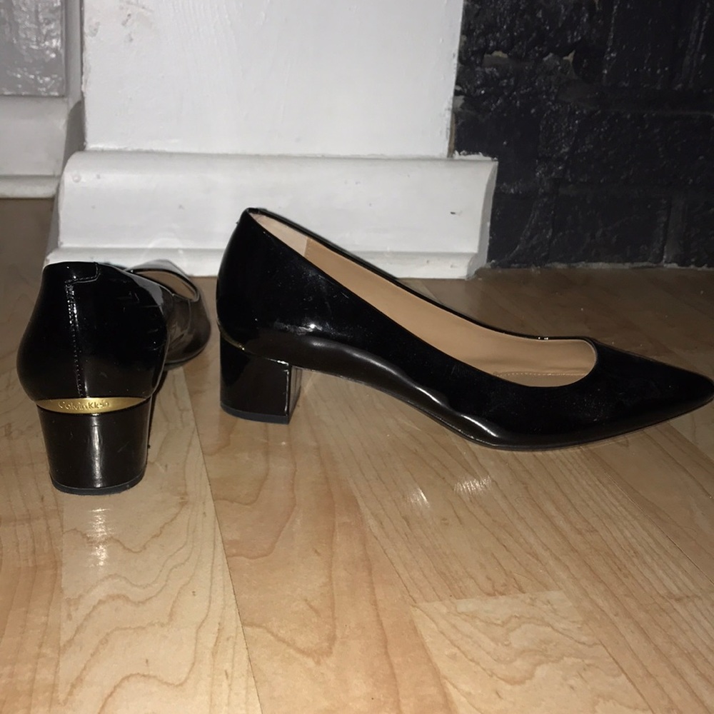 Black Patent Leather block heel pumps Calvin Klein